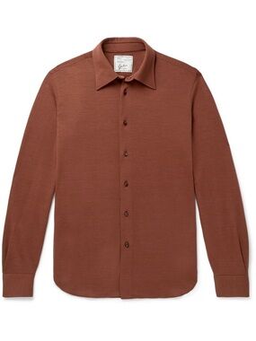 Giuliva Heritage Tommaso Wool-Jersey Knit Shirt Rust Brown Italian Hand-Sewn L
